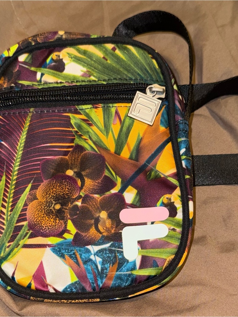 Fila Tropical Floral Crossbody Bag with Pink & Green Accents
